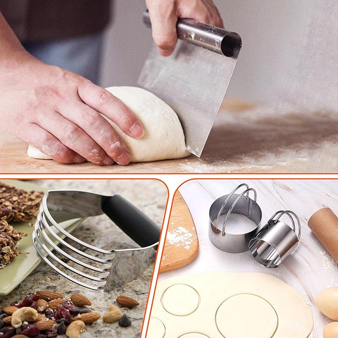 Stainless Steel Biscuit Cutter Set, Pastry Scraper and Dough Blender, Sturdy &