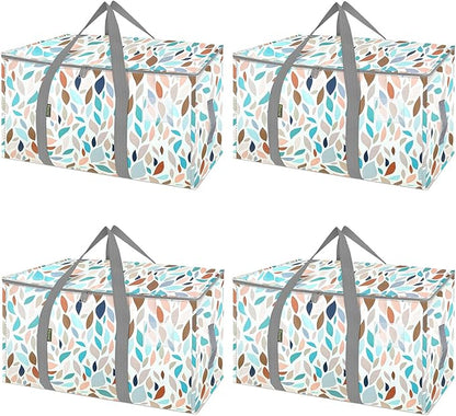 BALEINE 4-Pack Oversized Moving Bags with Reinforced Handles, Heavy-Duty Storage Tote for Clothes, Moving Supplies (Mosaic, 4-Pack)