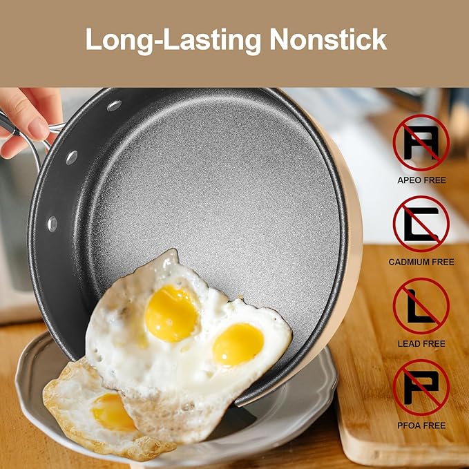 Odoland 15pcs Camping Cookware Mess Kit, Non-Stick Lightweight Pot Pan Kettle Set with Stainless Steel Cups Plates Forks Knives Spoons for Camping, Backpacking, Outdoor Cooking and Picnic