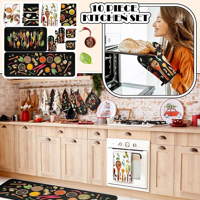 Fourluoo 10 Pcs Farmhouse Kitchen Decor and Accessories Set 4 Kitchen Towels 2