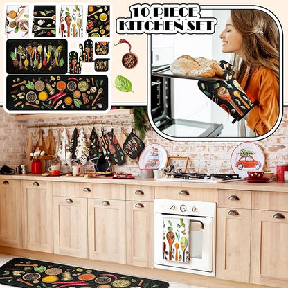 Fourluoo 10 Pcs Farmhouse Kitchen Decor and Accessories Set 4 Kitchen Towels 2