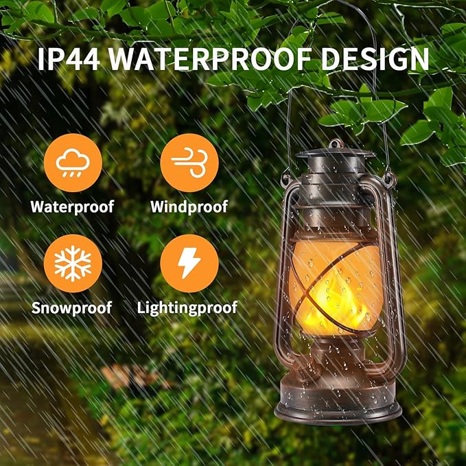 Outdoor Lanterns Waterproof Hanging Vintage LED Camping Lamps with Dancing Flame Non-Solar Remote Control Light Landscape Decor for Table Patio Garden Yard Pathway Porch 2Pack (3AA Batteries Power)