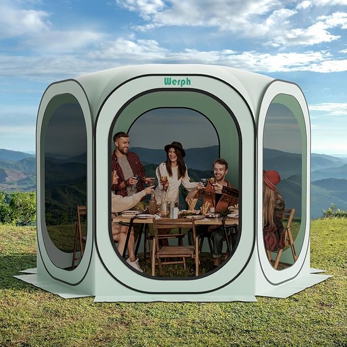 Screen Tent Pop-Up, Portable Tent Canopy with Mesh Mosquito Net, Screen House Room Canopy Shade 10x10 FT with Carry Bag for Patio, Backyard, Sports & Outdoors Activities, Green