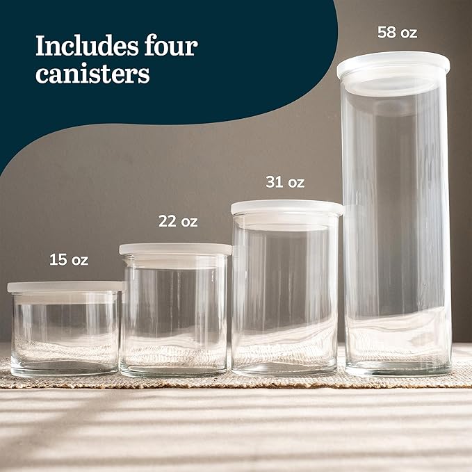 Libbey Stacking Cylinder Assorted Storage Jars, Stackable Glass Jars Set of 4