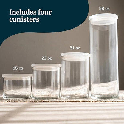 Libbey Stacking Cylinder Assorted Storage Jars, Stackable Glass Jars Set of 4