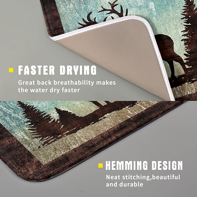 Giwawa Retro Deer Forest Cabin Silhouette Dish Drying Mat Countertop 16x18 Fall