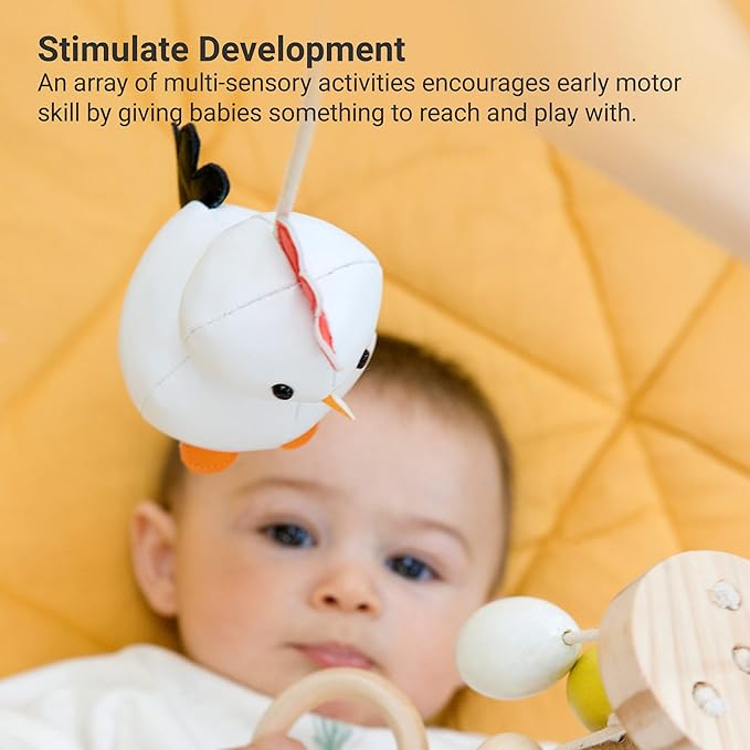 Little Big Friends Wooden Baby Activity Gym – Montessori Play Gym for Babies | Encourages Motor Skills & Sensory Development | Includes Crinkle Fabrics, Wooden Chimes & Hanging Toys – Farm