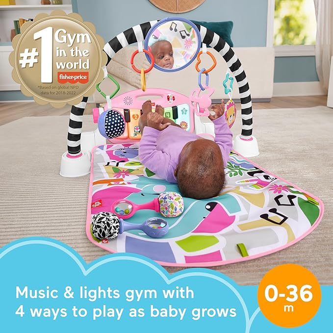Fisher-Price Baby Musical Toy Set Glow and Grow Kick & Play Piano Gym Pink Playmat with 2 Rattle Maracas for Newborns Ages 0+ Months