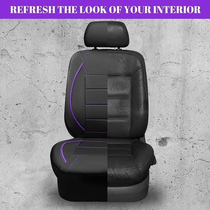 CAR PASS Piping PU Leather Car Seat Cover,Inside Zipper Design and Reserved Opening Holes Airbag Compatible,Universal FIT for Car, SUVs,Van,Trucks,Full Set, Black & Purple