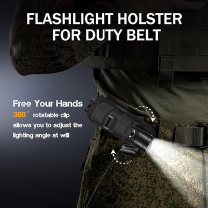 Tactical Flashlight with Holster for Duty Belt, 1300 High Lumen Police Flashlight - 6 Mode Rechargeable LED Flashlight for Camping/Law Enforcement FG10(Black)