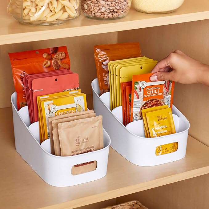 YouCopia ShelfBin Packet Organizer, 4-Tier Stairstep Raised Divided Bin