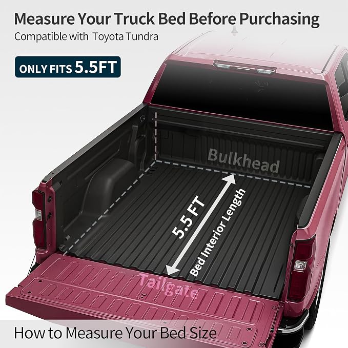OEDRO Low-Profile Hard Tri-Fold Tonneau Cover Compatible with Toyota Tundra 2022 2023 2024 2025 2026 (Excl. Trail) 5.5ft Bed with Deck Rail System, One-Handed Quick Release, Drainage Design