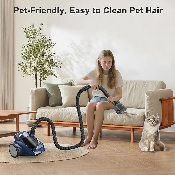 Canister Vacuum Cleaner 45KPa Power Bagless Canister Vacuums for Home with 5 Tools 4.5QT Dust Cup Double HEPA Filter Lightweight Multi-Surface Vacuum Cleaners for Carpet Hard Floor Pet Hair