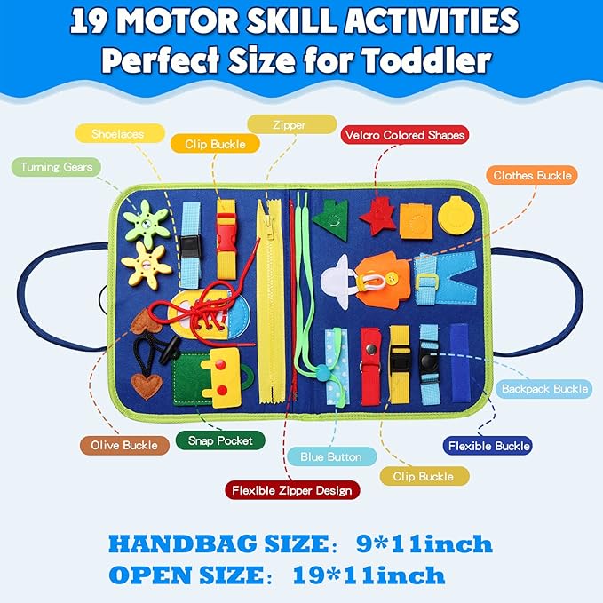 Guolely Busy Board Montessori Toy for 3-6 Year Old Toddlers - Educational Activity Developing Sensory Board for Fine Basic Dress Motor Skills - Travel Toys for Plane Car, Gift for Boys Girls
