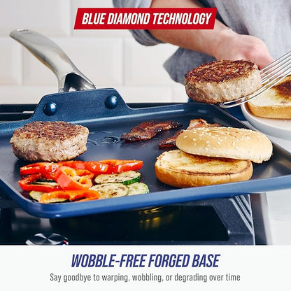 Blue Diamond 11" Nonstick Square Griddle Pan, Non Toxic PFAS-Free Diamond