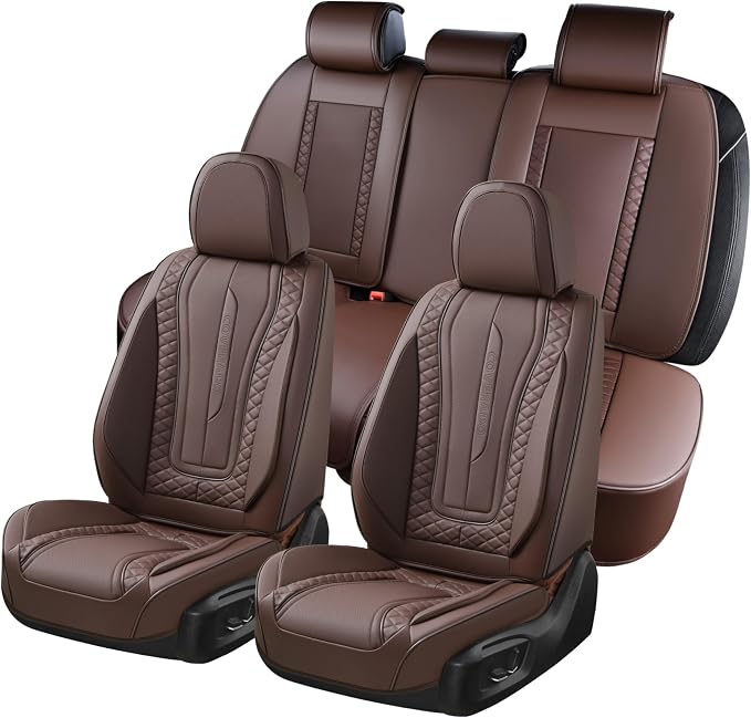 Coverado Car Seat Covers Full Set, Front Seat Cover and Back Seat Covers for Cars, Faux Leather Waterproof Seat Covers, Car Seat Protectors, Automotive Seat Covers Universal for Most Vehicles Coffee