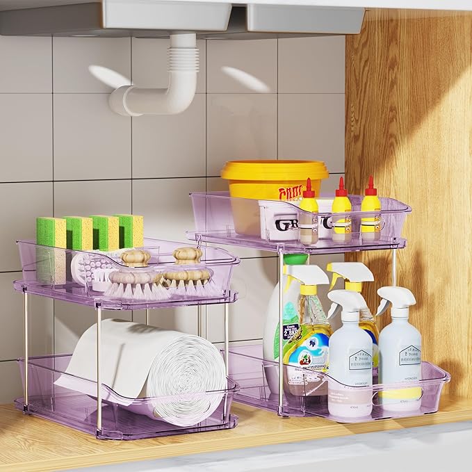 Delamu 2-Tier Under Sink Organizers and Storage, Pull Out Kitchen Pantry