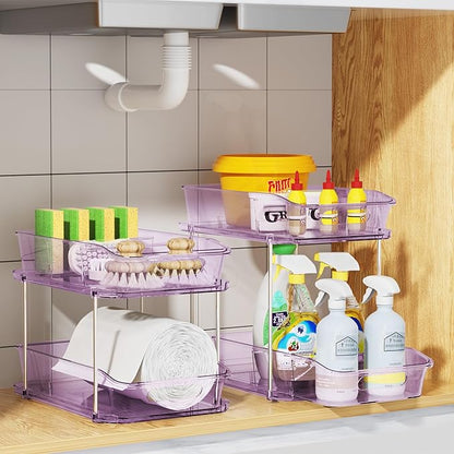 Delamu 2-Tier Under Sink Organizers and Storage, Pull Out Kitchen Pantry