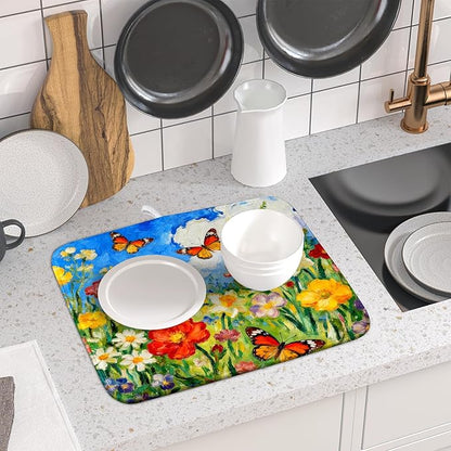 Cute Floral Dish Drying Mat Small