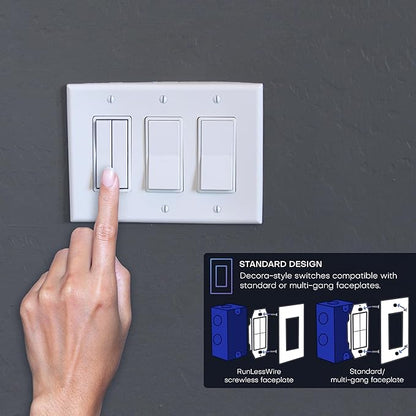 RunLessWire 3-Way Fan & Light Battery-Free DIY Kinetic Wireless Light Switch Kit