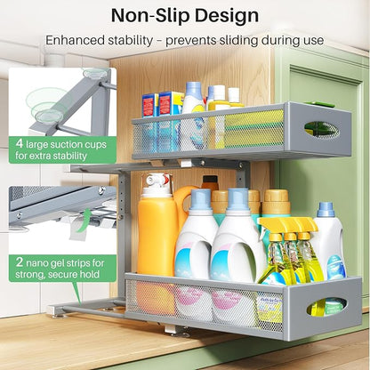 1 Pack Under Sink Organizer, 2 Tier Pull out Cabinet Organizer Mesh Baskets