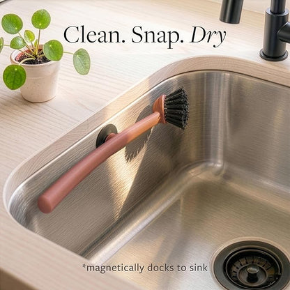 Earth & Mango Magnetic Dish Brush & Scraper, Snaps to Sink, Non-Scratch
