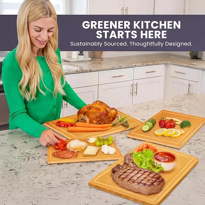 Glue-Free Surface™ 2XL Extra Large Bamboo Cutting Board Set of 4 – Small