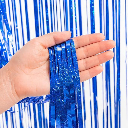 Foil Fringe Curtain 4th of July Decorations - Red Blue Metallic Tinsel Photo Booth Backdrop Party Steamers Curtains for Birthdays Christmas New Years Valentines Bachelorette Parties