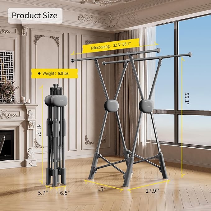 BIREN Clothes Drying Rack Heavy Duty Clothing Racks Foldable Laundry Rack Two
