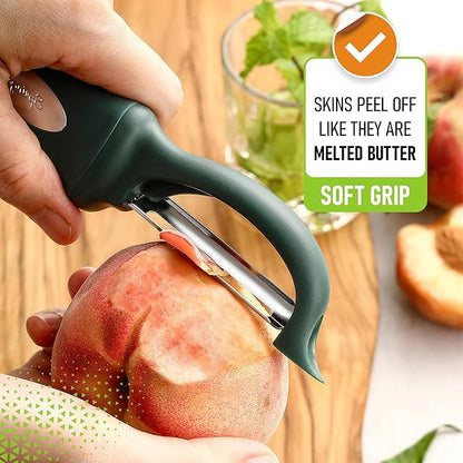 Spring Chef Professional Swivel Vegetable Peeler for Kitchen, Stainless Steel Potato Peeler with Comfortable Handle, Great for Apple, Veggie, Carrot, Cucumber - Dishwasher Safe - Pine Green