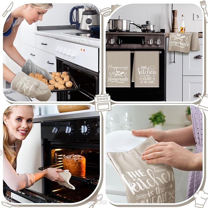 Sratte 6 Pcs Kitchen Decor Accessories Set Farmhouse Towels Pot Holders Oven