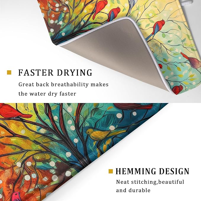 Spring Summer Floral Birds Dish Drying Mat