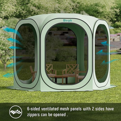 Screen Tent Pop-Up, Portable Tent Canopy with Mesh Mosquito Net, Screen House Room Canopy Shade 10x10 FT with Carry Bag for Patio, Backyard, Sports & Outdoors Activities, Green