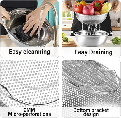 Stainless Steel Colander for Kitchen, 2.5QT Rice Washer Strainer