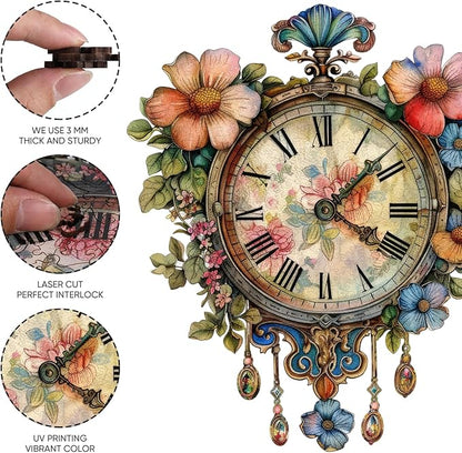 Jiroinlly Wooden Puzzles for Adults 500 Pieces, Flower Clock Wooden Jigsaw Puzzles, Unique Shaped Wood Puzzle, Beautiful Package, Best Toys for Adults and Kids, Family Game, 18.5'' x 16''