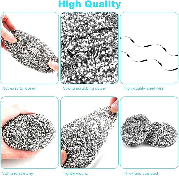 15 Pack Steel Wool Scrubber, Metal Kitchen Scrubbing Sponges, Dishwashing