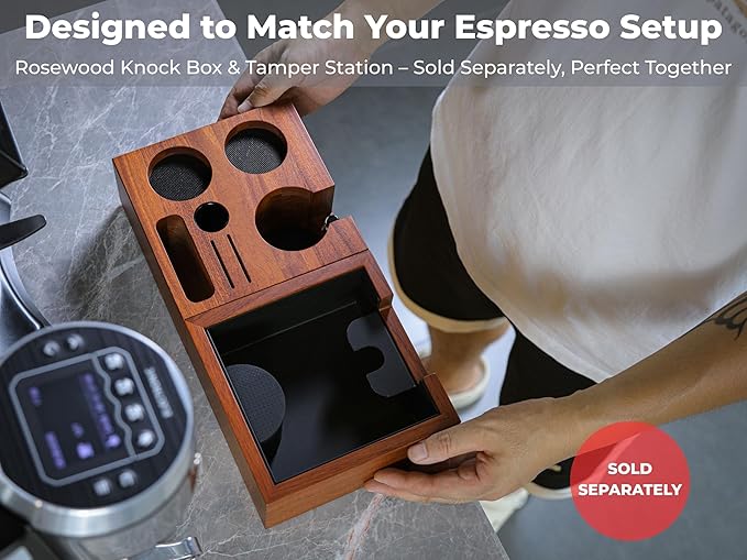 58mm Espresso Accessories Organizer Premium Rosewood Espresso Tamping Station Coffee Tool Stand for Tamper, Portafilter, Funnel, WDT, RDT Bottle Barista Espresso Setup Kit Box