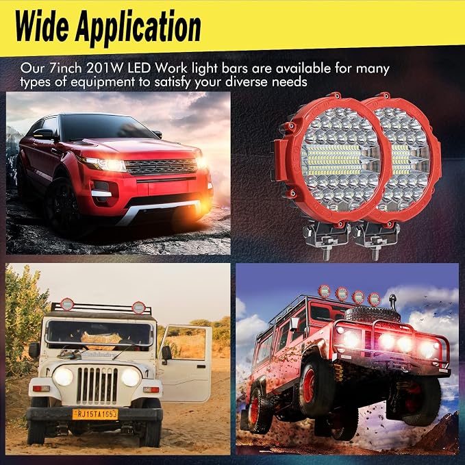 7 Inch Round LED Offroad Light Bar 201W 15000LM Off Road Driving Work Light Pod Flood Beam Pod Lights with Wiring Harness for Pickup Trucks SUV ATV UTV Tractor, 8PCS