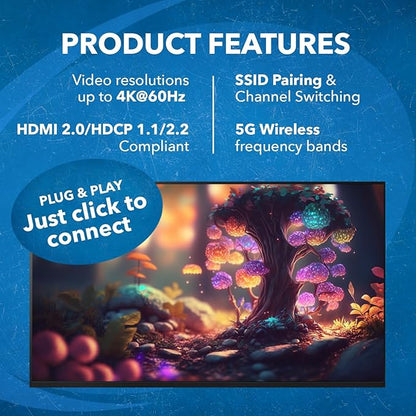 OREI Wireless HDMI Extender Transmitter & Receiver Dongle UtraHD 5.1-5.2 Ghz Up