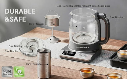 Titanium & Glass Electric Tea Kettle & Tea Maker, Pro Steam Extraction