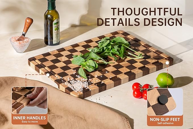 Checkered Cutting Boards for Kitchen, Wooden Chopping Board