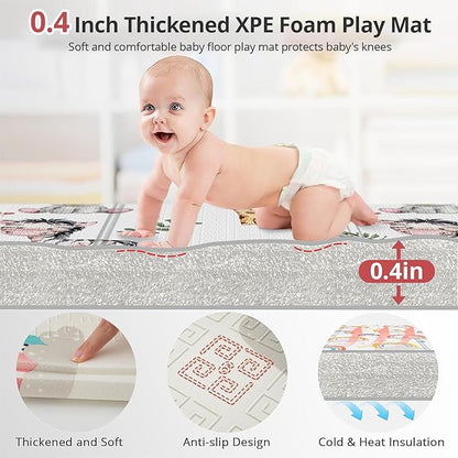Baby Play Mat, 59 x 59 Play Mat Perfect for Use Baby Playpen, Foldable Soft Foam Babies PlayMat for Floor, Babies Activity Tummy Time Playmat, Kids Non Toxic Thick Mat for Baby, Toddlers, Infants