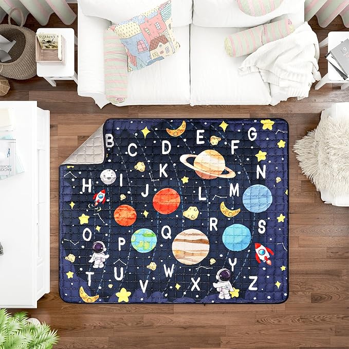 Baby Play Mat for Floor, GFU Non-Slip 71x59 Thick One-Piece Infants Playpen Crawling Mat Blue, Foldable and Machine Washable for Boys