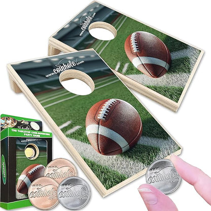 Coinhole Desktop Coin Bouncing Party Game Set | Tabletop Cornhole Board Game | Small Cornhole Travel Game Includes Coins