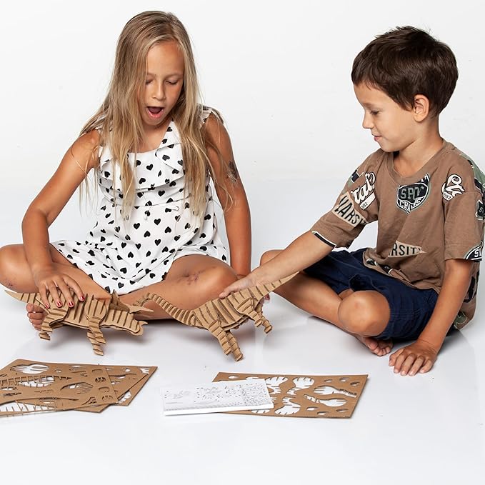Cottify Dinosaur 3D Cardboard Puzzle - Fun 3D Puzzles for Adults & Kids, Easy to Assemble 3D Puzzle, Eco-Friendly, No Scissors or Glue Needed, Perfect Sustainable Gift (Triceratops)