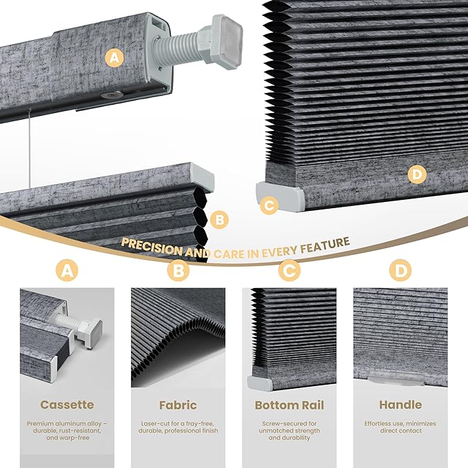 Boolegon No Drill No Tools Cellular Shades Top Down Bottom Up Honeycomb Blinds