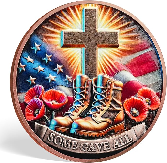 AtSKnSK Memorial Tribute Challenge Coin Some Gave All Lest We Forget Thank You for Your Service Military Coin (Poppy Military Boots, 24)
