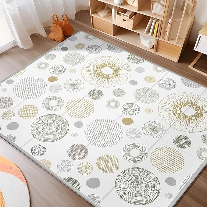 Extra Large Play Mat for Baby, 0.8 Inch Thick BPA Free, Reversible Foldable Baby Play Mat, 79" x71" Waterproof Foam Floor Baby Crawling Mat, Portable Playmat for Infants, Toddler, Kids, Circle