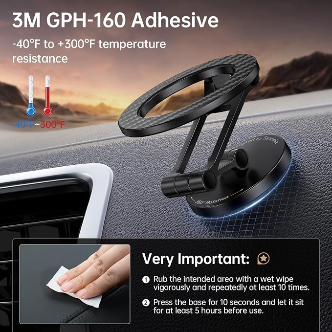 SYNCWIRE Fits MagSafe Car Mount, Magnetic Phone Holder for Car Dashboard, [Flexible Three-axis] 360° Rotation Magnetic Car Mount Strong Magnets Car Phone Holder for iPhone 17 16 15 14 Pro Max