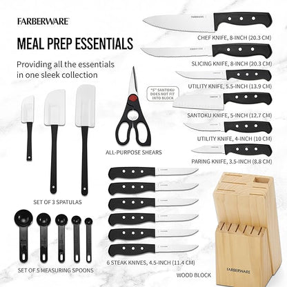 Farberware 22-Piece Never Needs Sharpening Triple Rivet High-Carbon Stainless